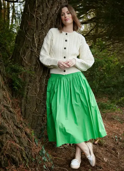 Clover Cropped Aran Cardigan in Natural
